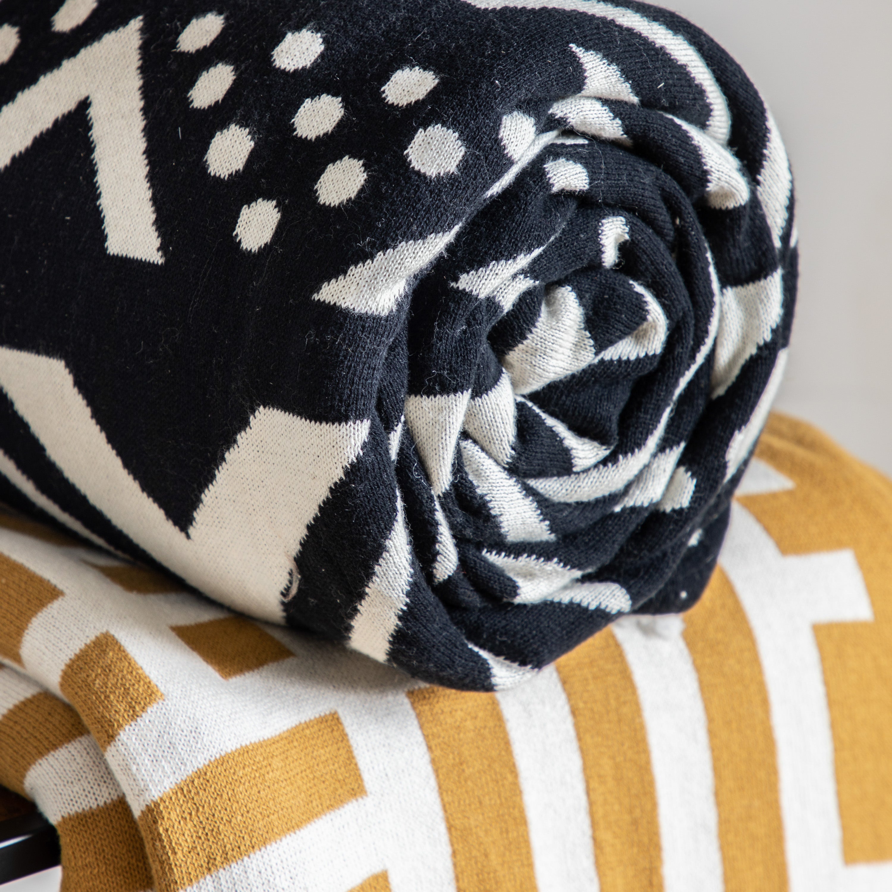 Grove Aztec Knit Sherpa Black & Cream Throw